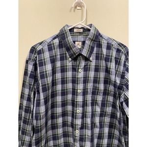 Peter Millar Men's Long Sleeved Blue Green Plaid Button Down Preppy L Large